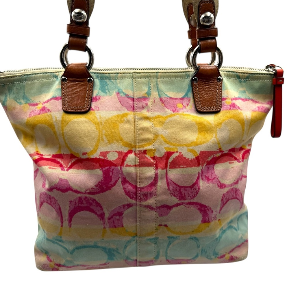 Coach Hampton Watercolor Pastel Stripes Small Tote Handbag 11756 style - Picture 2 of 7